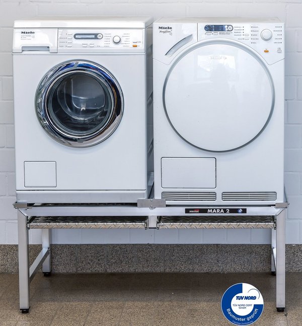 Premium Waschmaschinen Doppel Untergestell mit 2 einzelnen Teleskop-Auszügen für Wäschekörbe